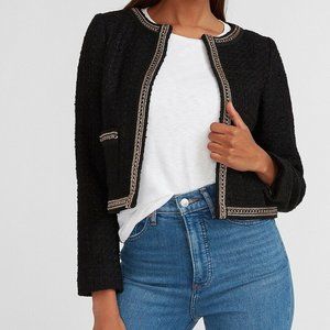 NWT EXPRESS $148 BLACK GOLD CHAIN TRIM BOUCLE BLAZER JACKET SMALL